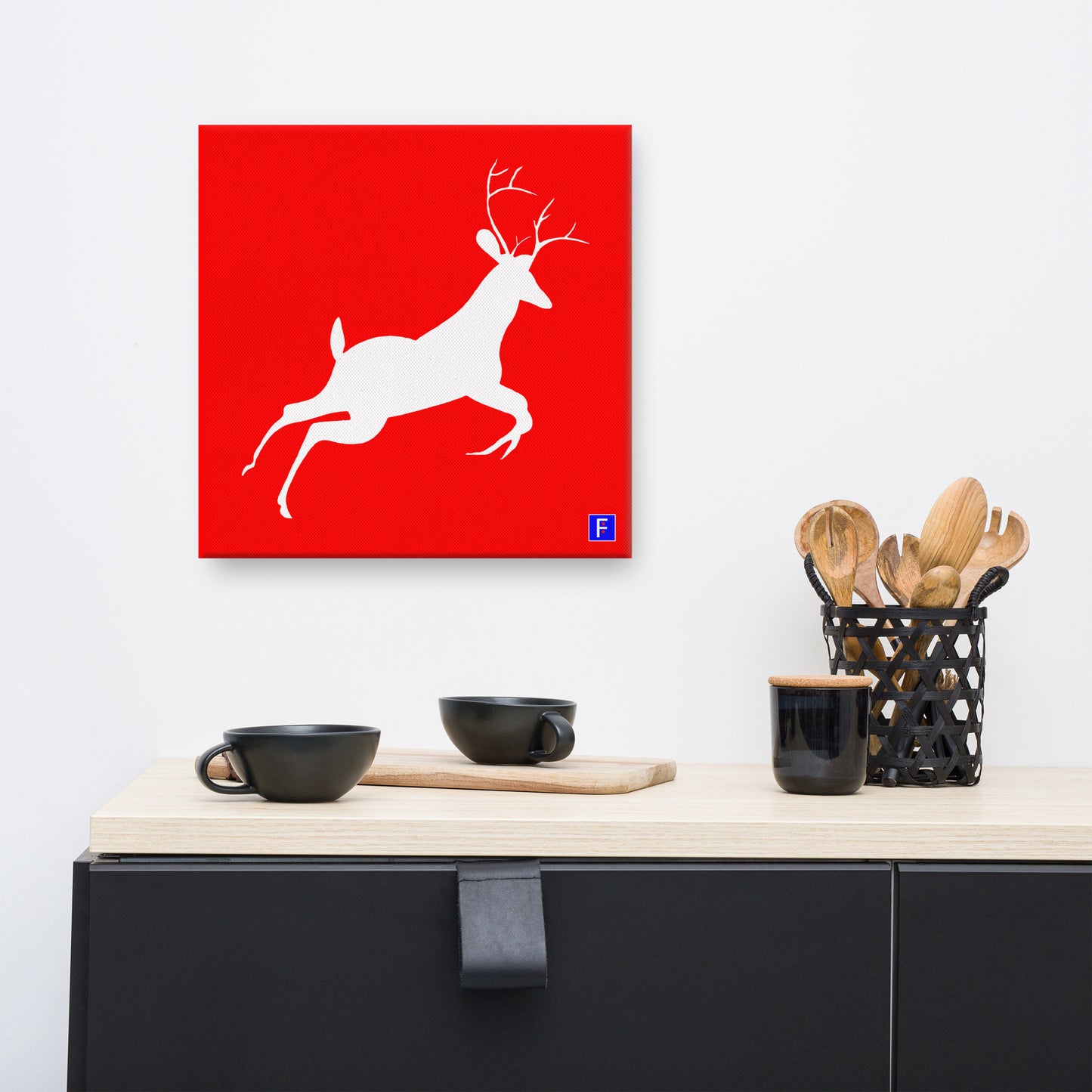 Canvas (16" X 16") Deer Red background