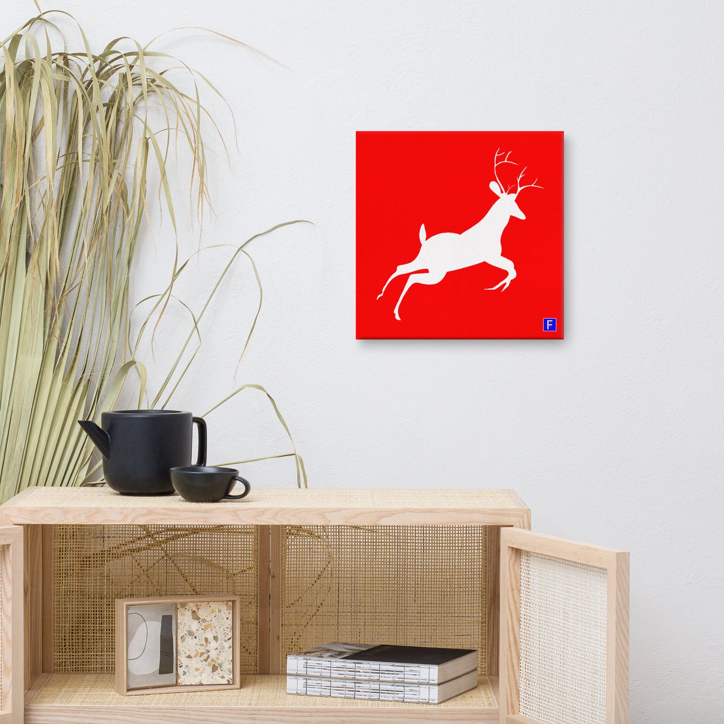 Canvas (16" X 16") Deer Red background