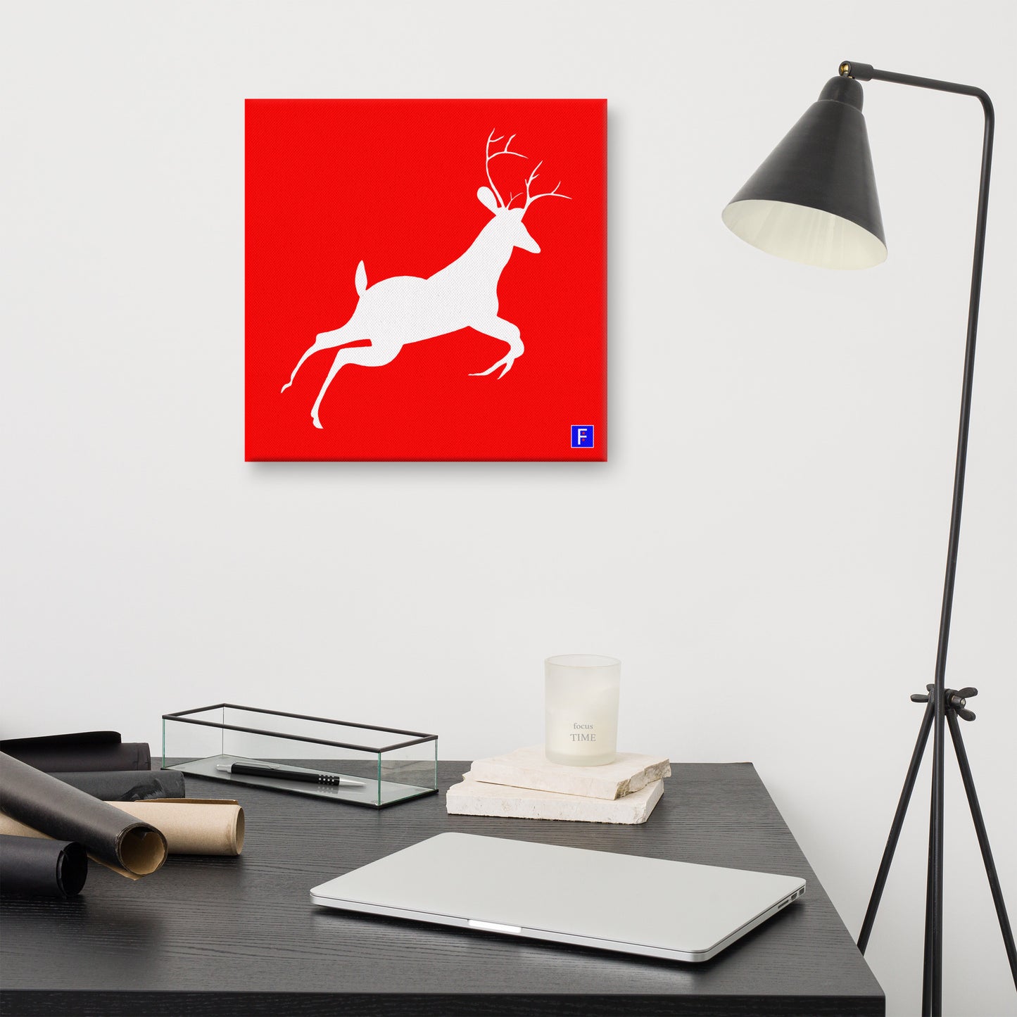 Canvas (16" X 16") Deer Red background