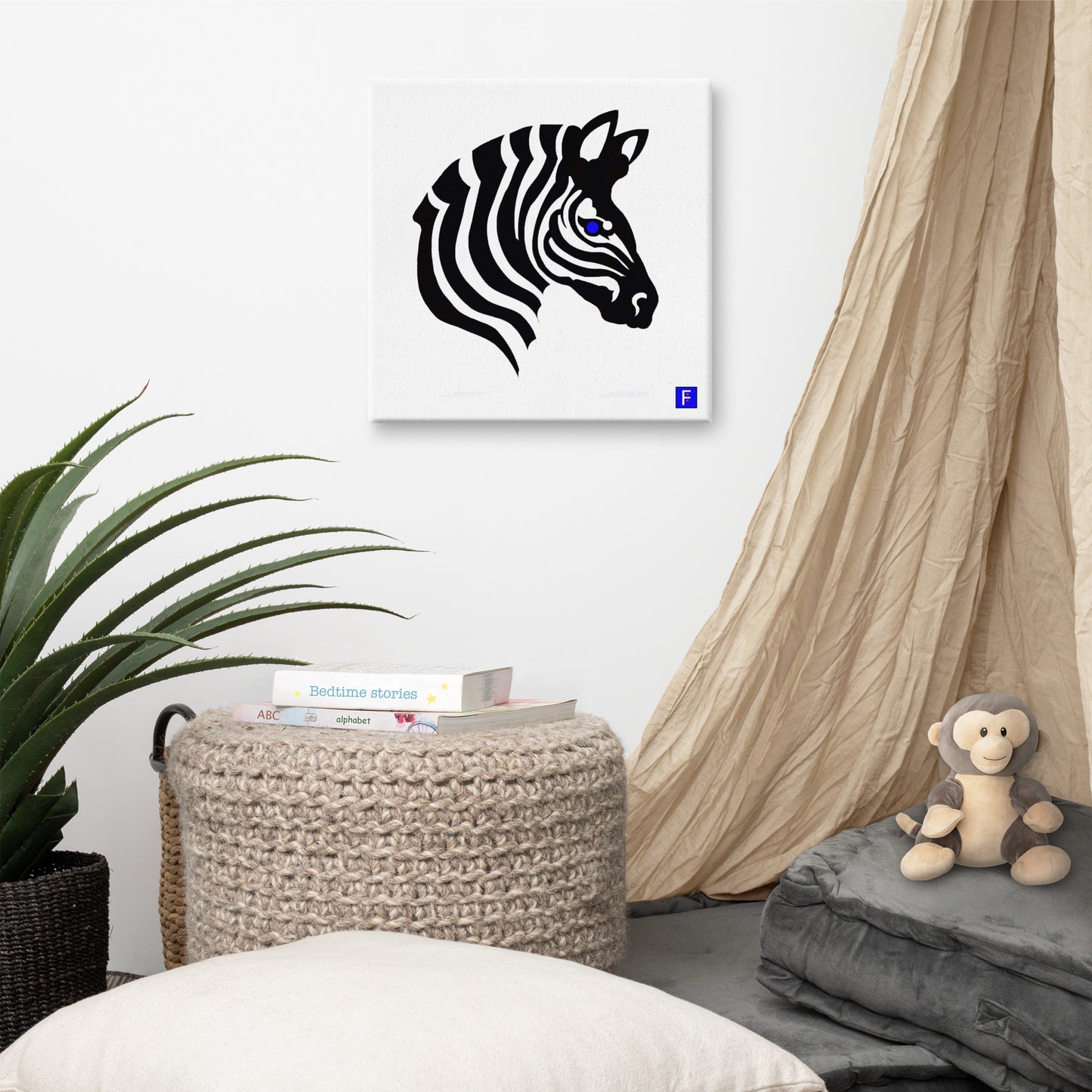 Canvas (16" X 16") Zebra Blue Eye