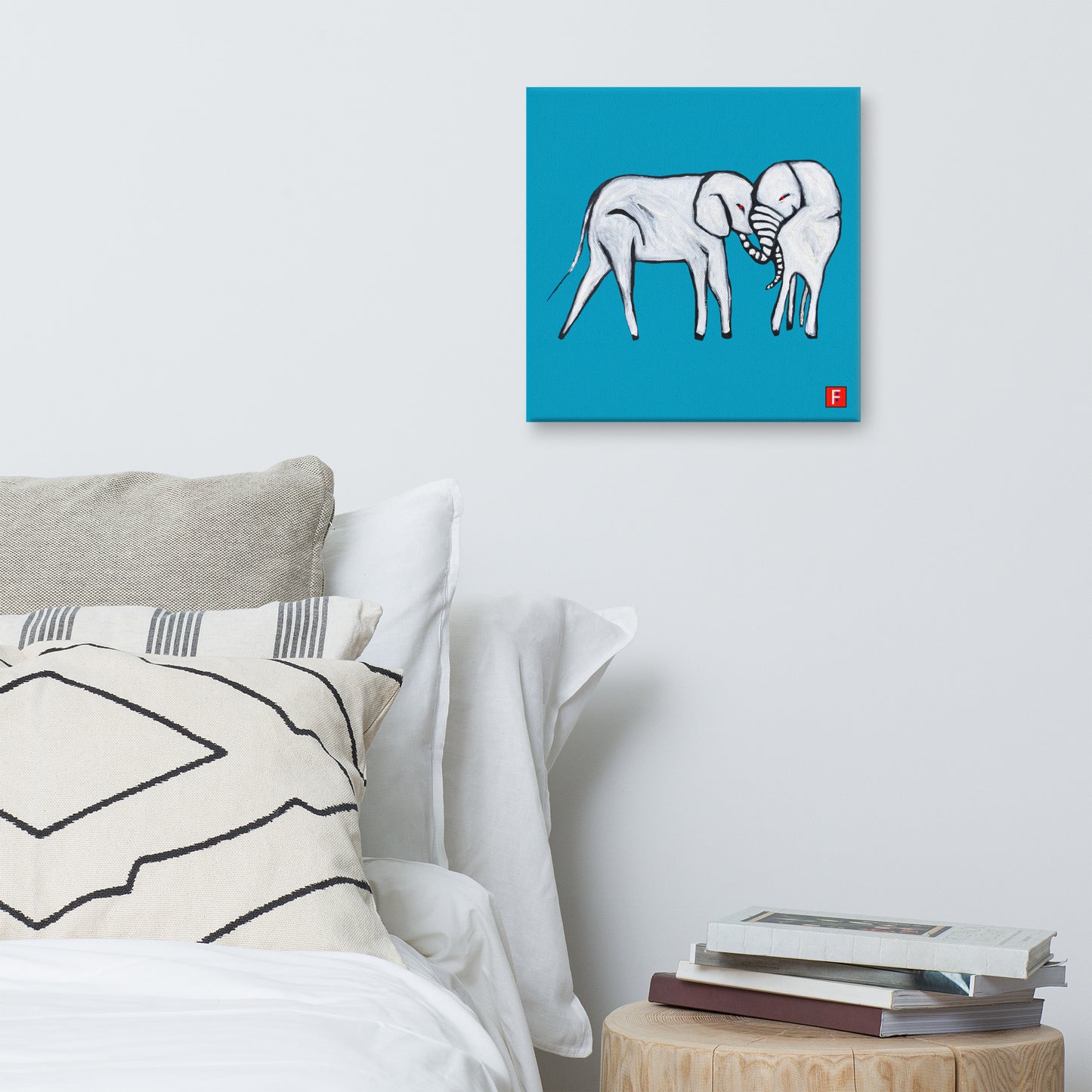 Canvas (16" X 16") Elephants blue background