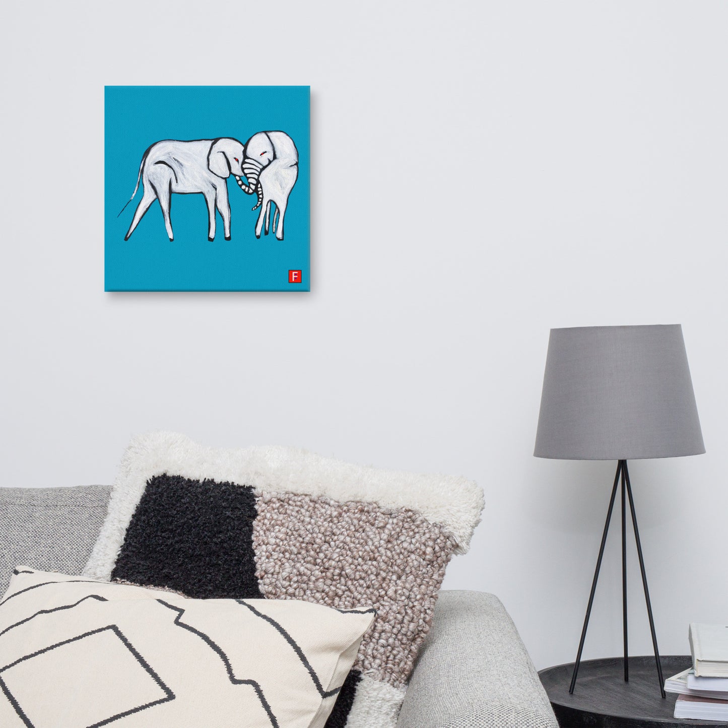 Canvas (16" X 16") Elephants blue background