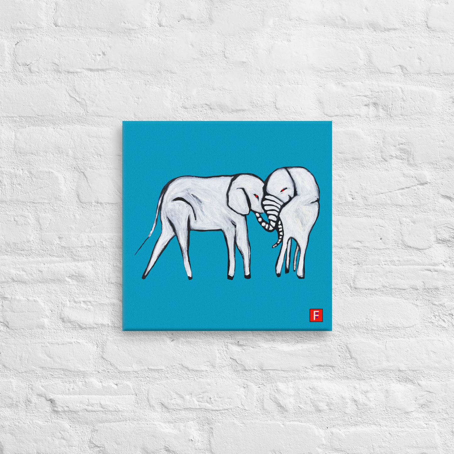 Canvas (16" X 16") Elephants blue background