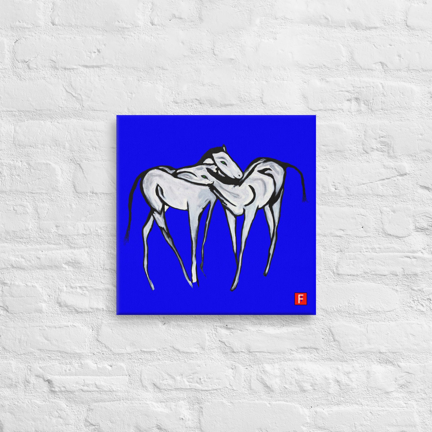 Canvas (16" X 16") Horses Blue background