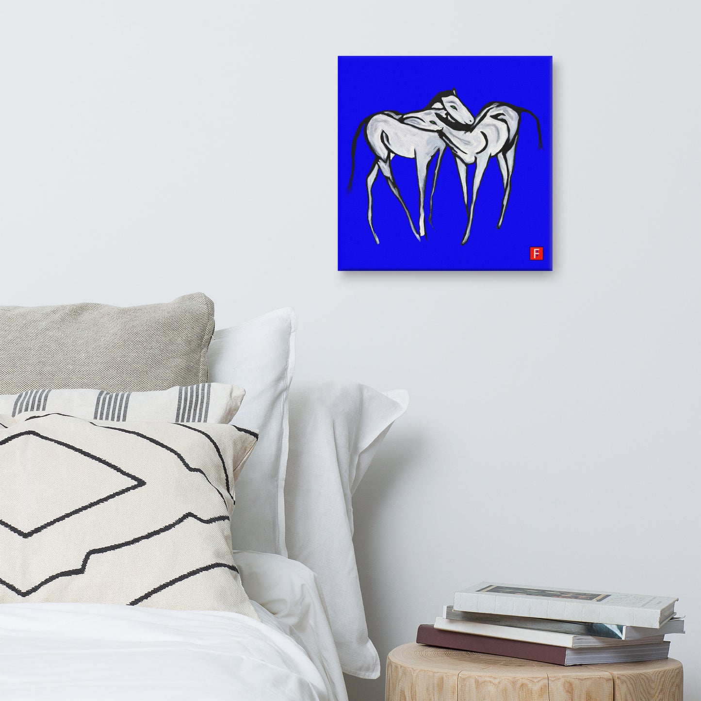 Canvas (16" X 16") Horses Blue background