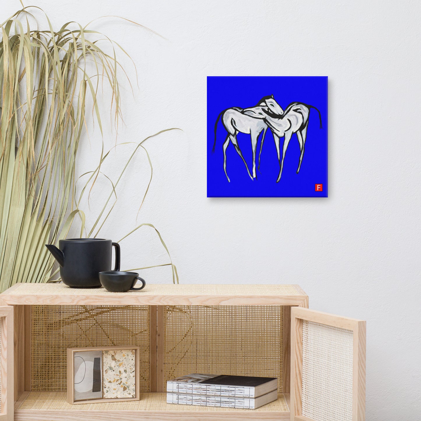 Canvas (16" X 16") Horses Blue background