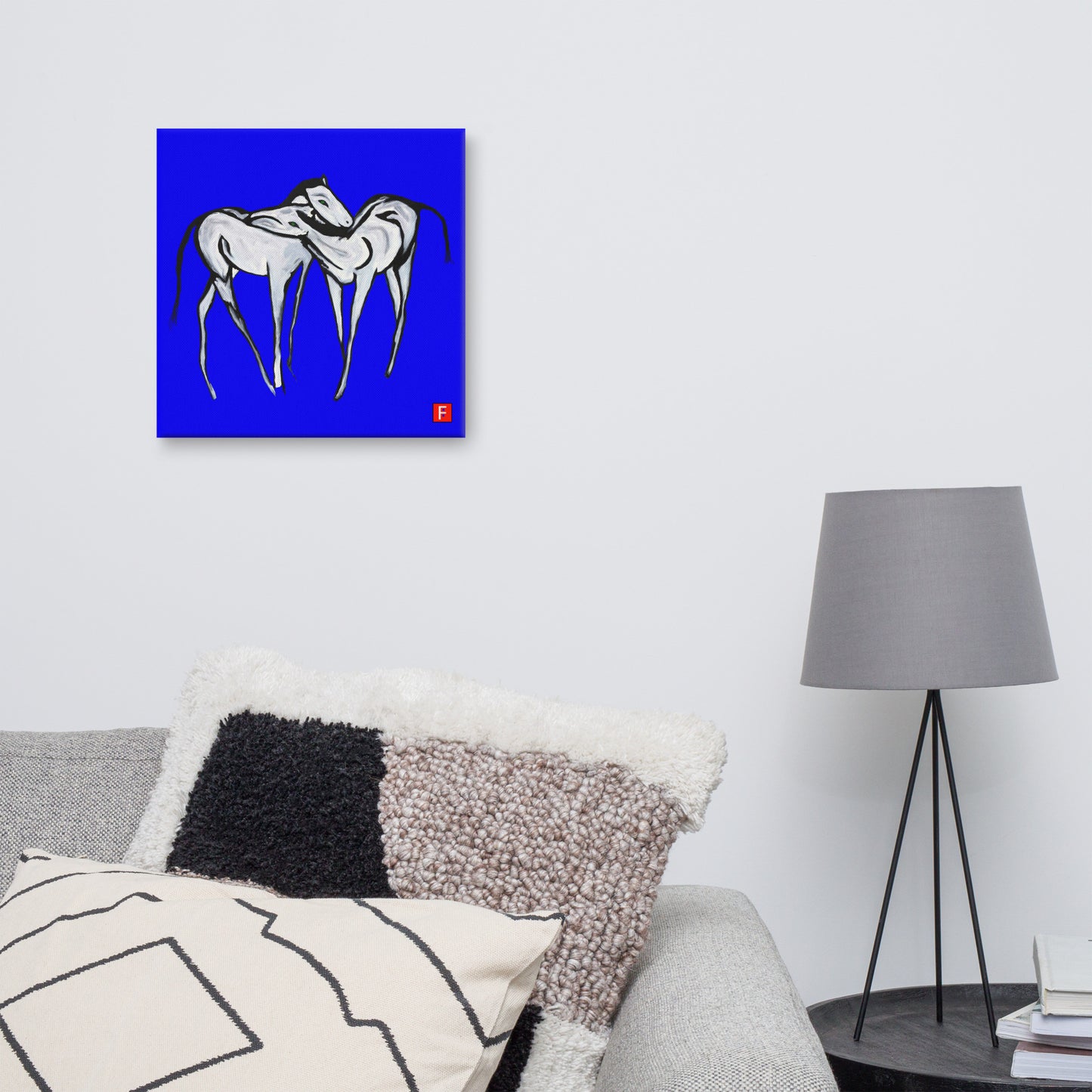 Canvas (16" X 16") Horses Blue background