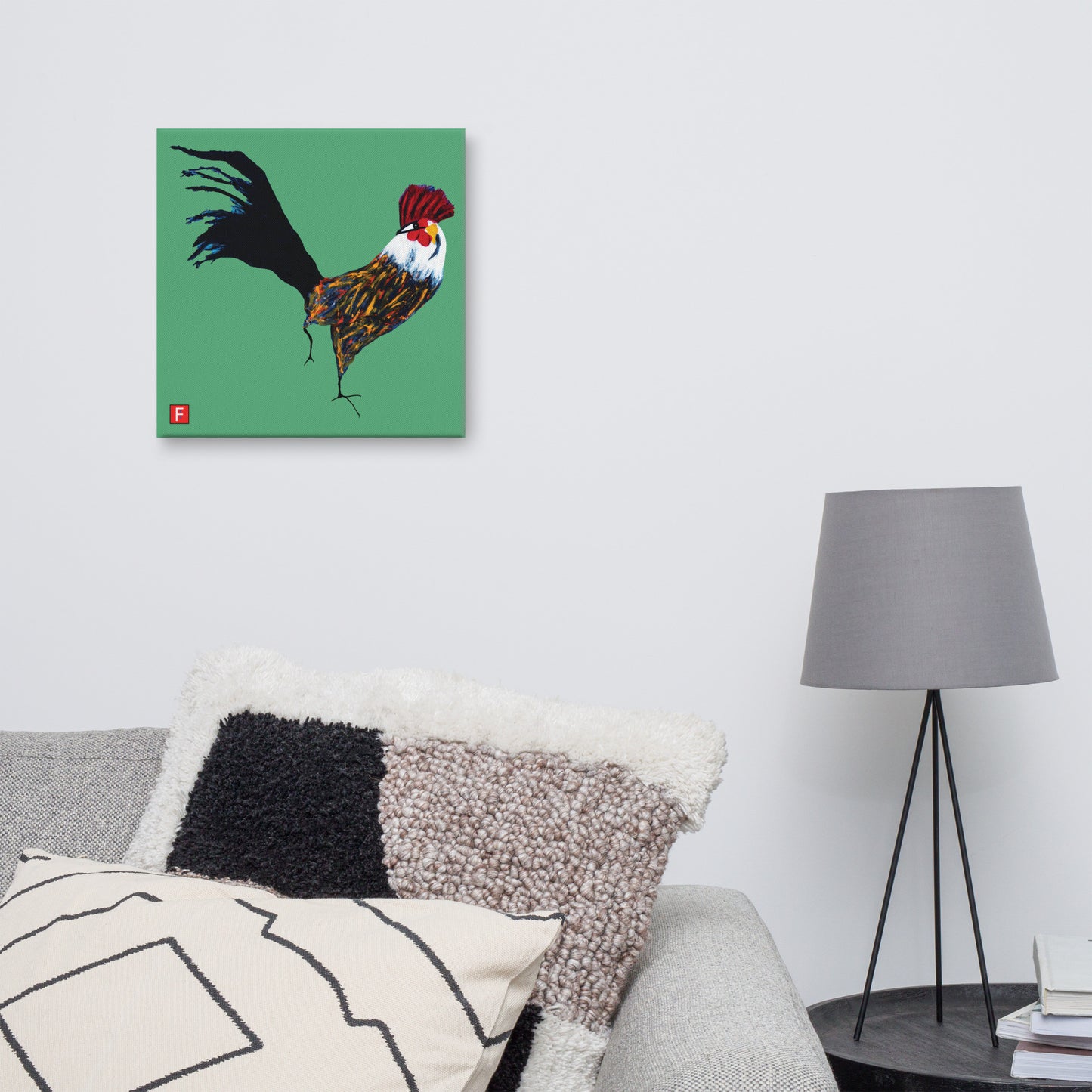 Canvas (16" X 16") Rooster Green background