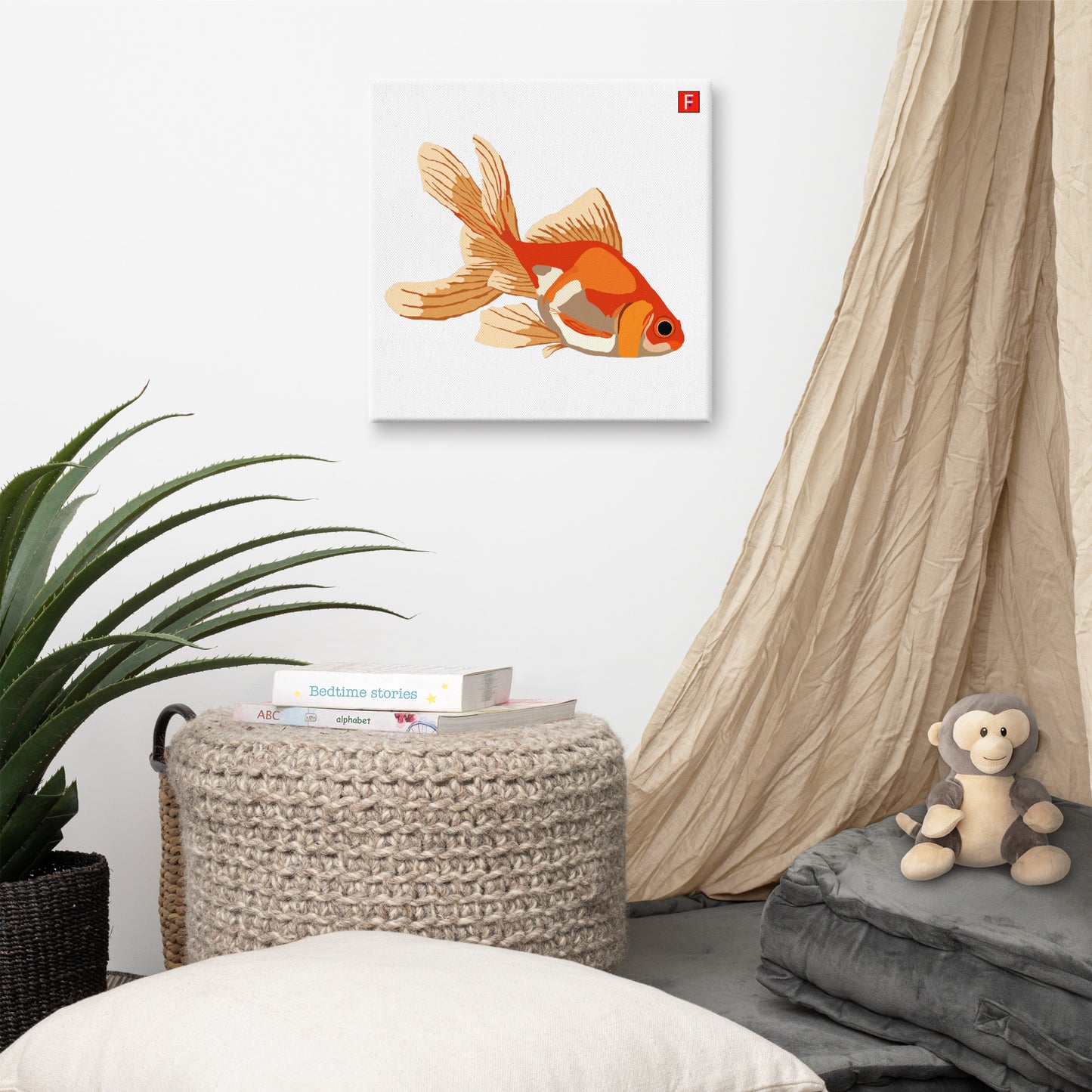 Canvas (16" X 16") Goldfish white background