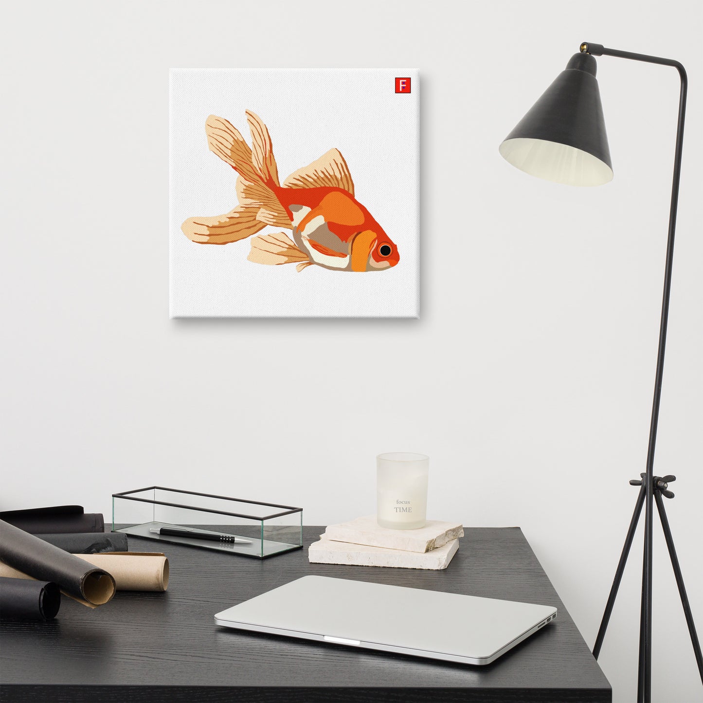 Canvas (16" X 16") Goldfish white background