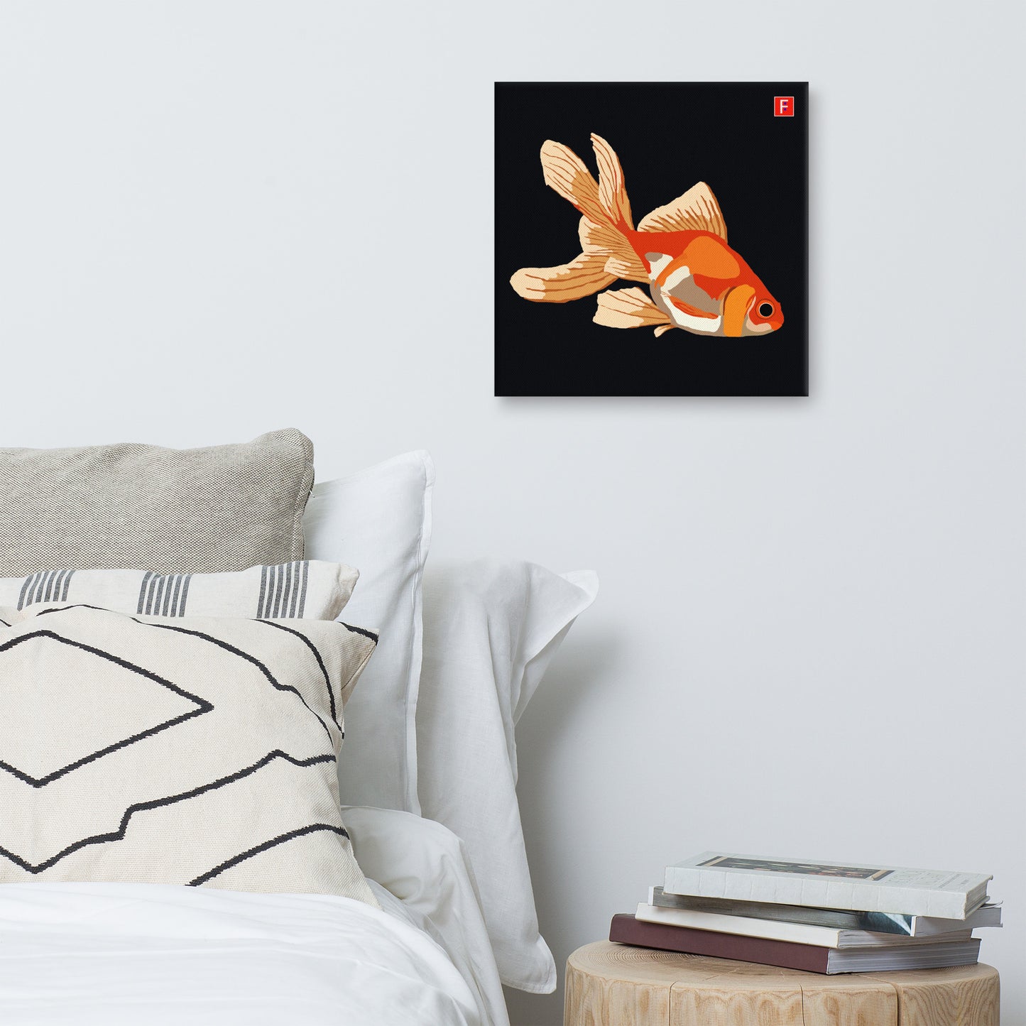 Canvas (16" X 16") Goldfish black background