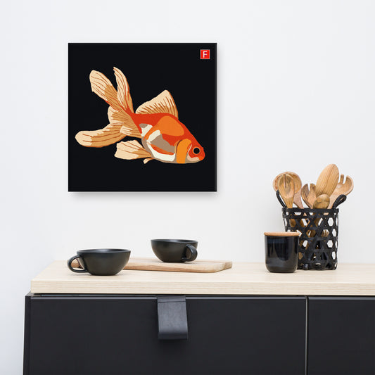 Canvas (16" X 16") Goldfish black background