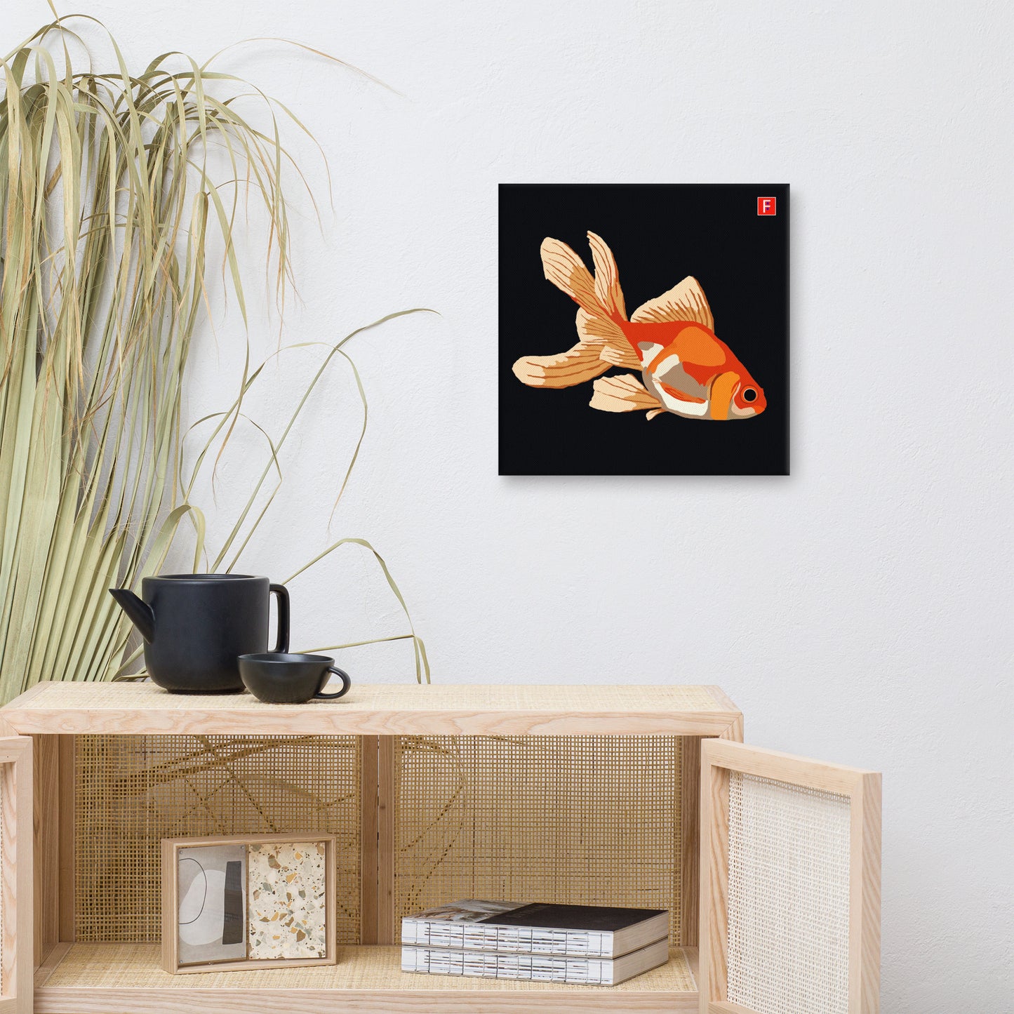 Canvas (16" X 16") Goldfish black background