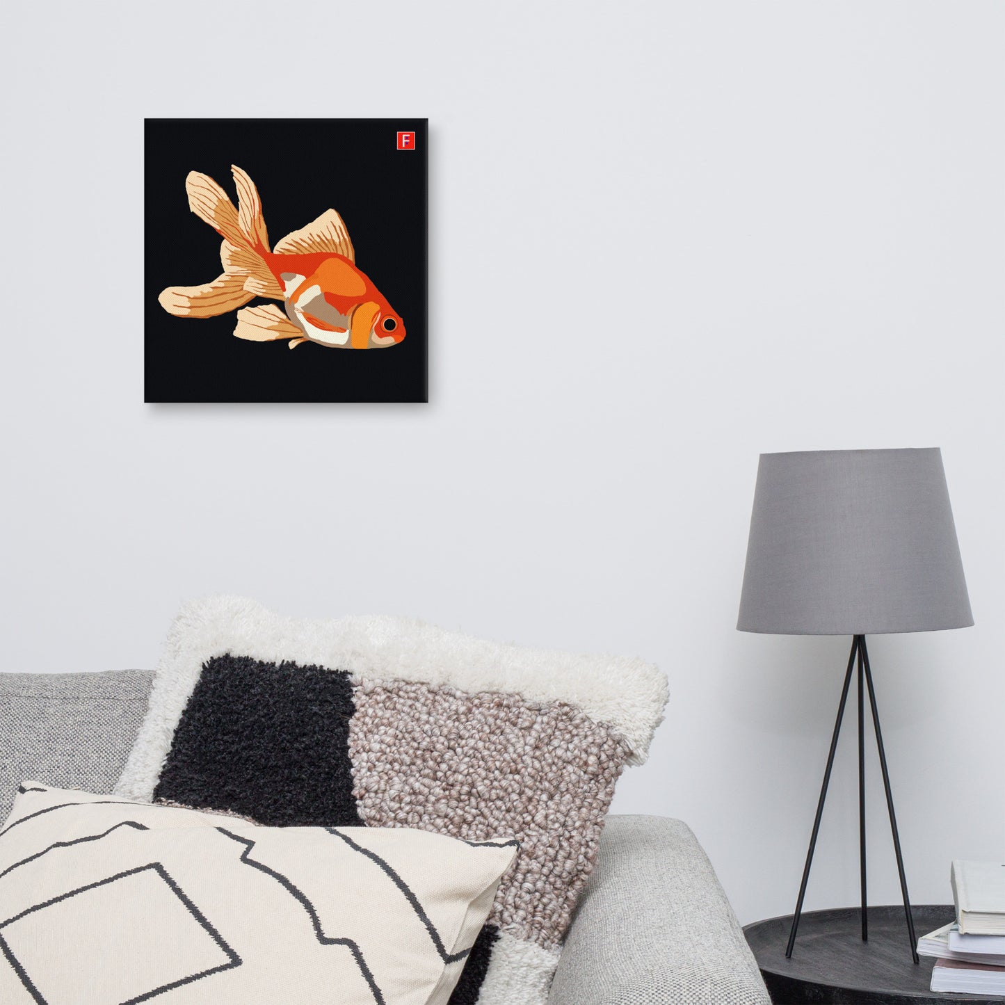Canvas (16" X 16") Goldfish black background