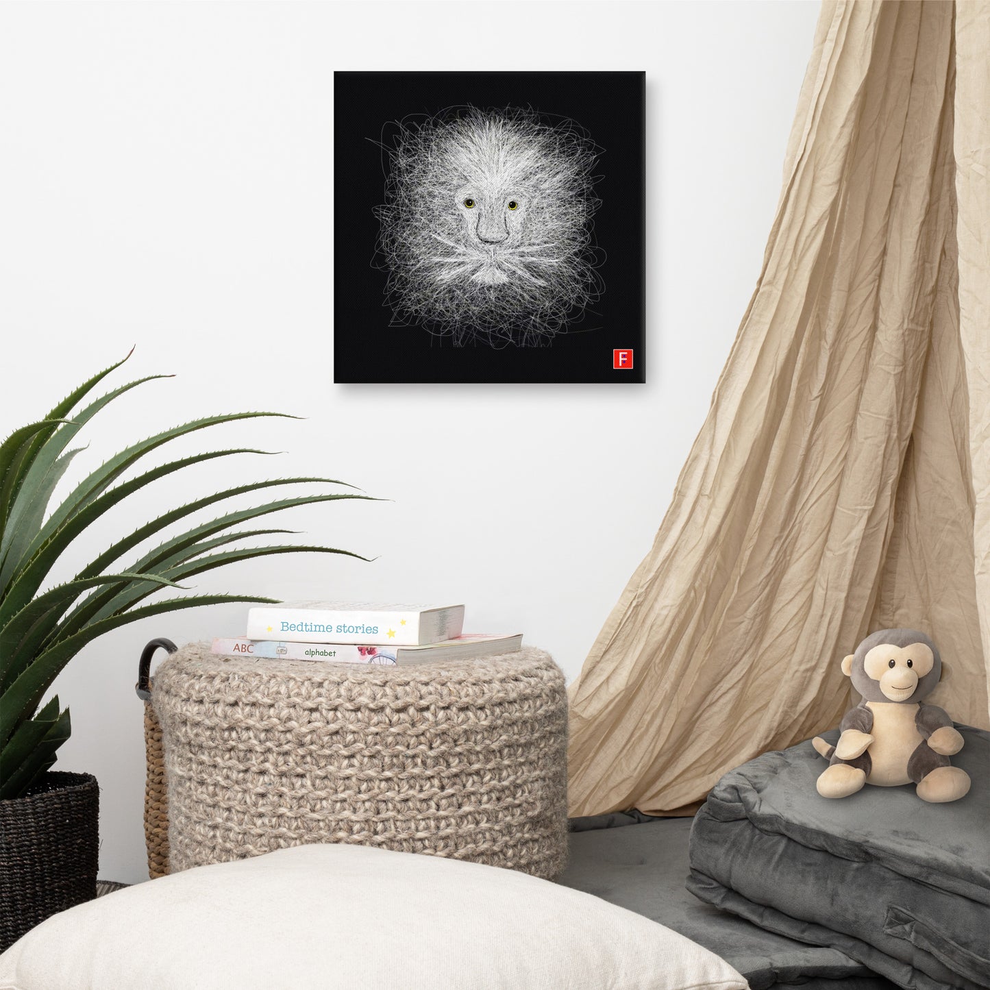 Canvas (16" X 16") White Lion