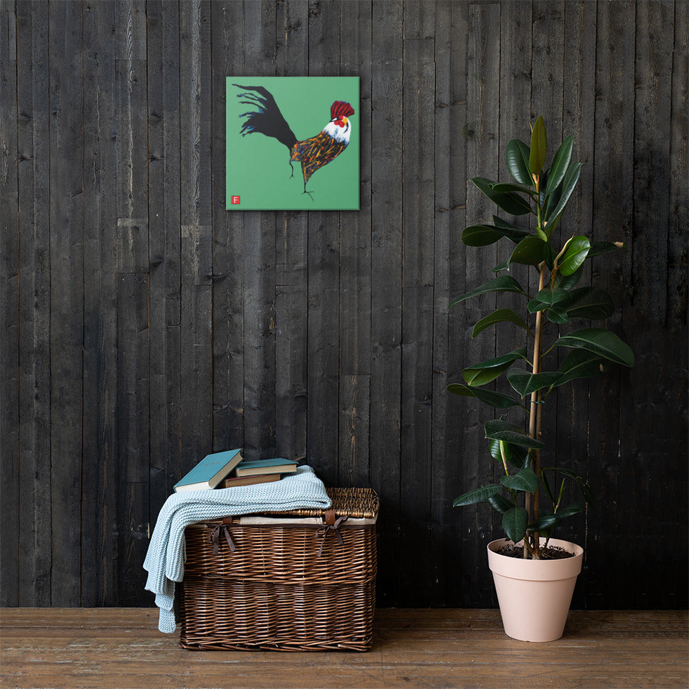 Canvas (16" X 16") Rooster Green background