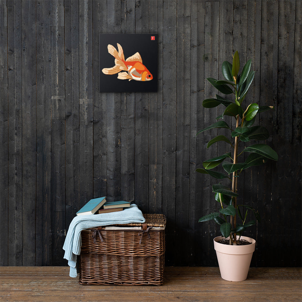 Canvas (16" X 16") Goldfish black background
