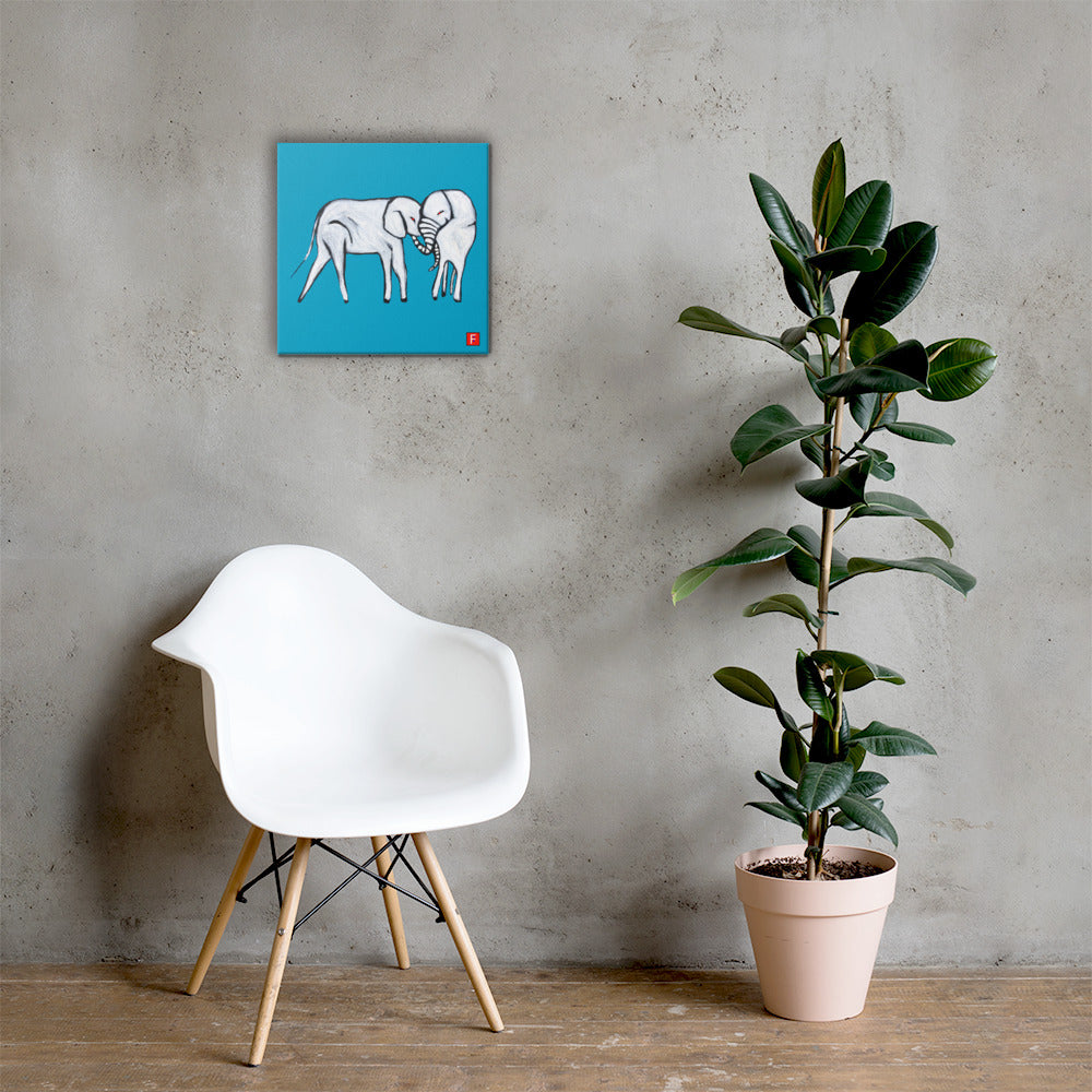 Canvas (16" X 16") Elephants blue background