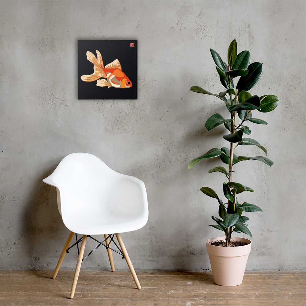 Canvas (16" X 16") Goldfish black background