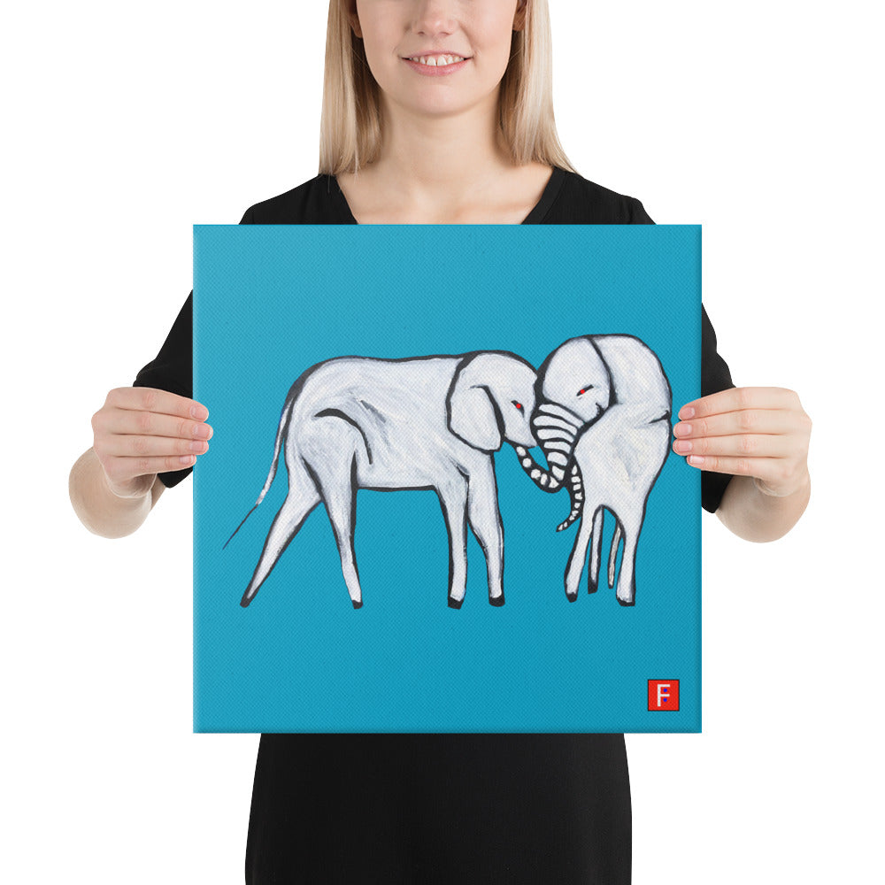 Canvas (16" X 16") Elephants blue background