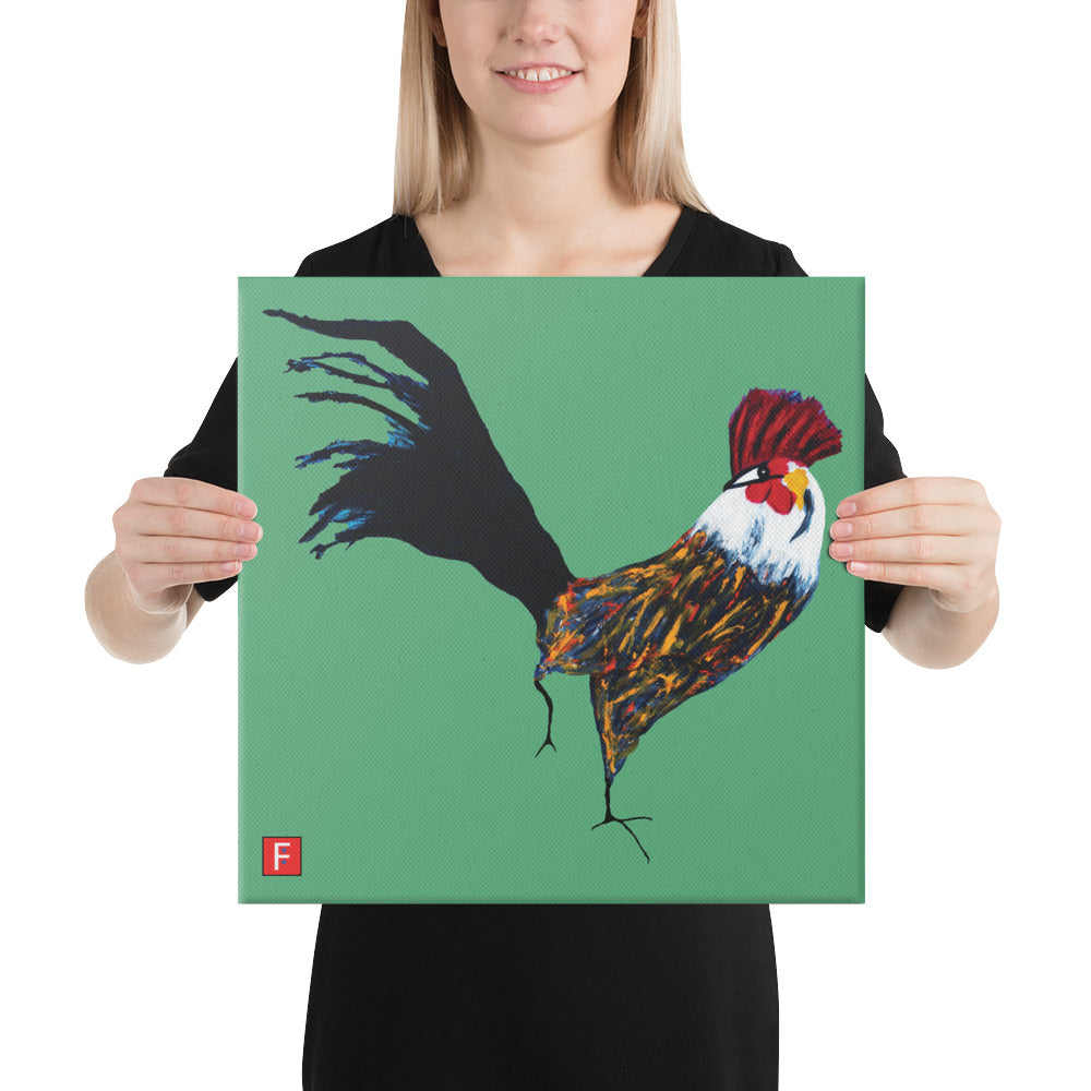Canvas (16" X 16") Rooster Green background