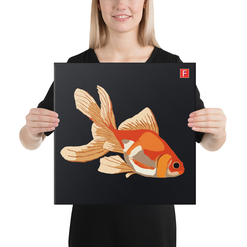Canvas (16" X 16") Goldfish black background
