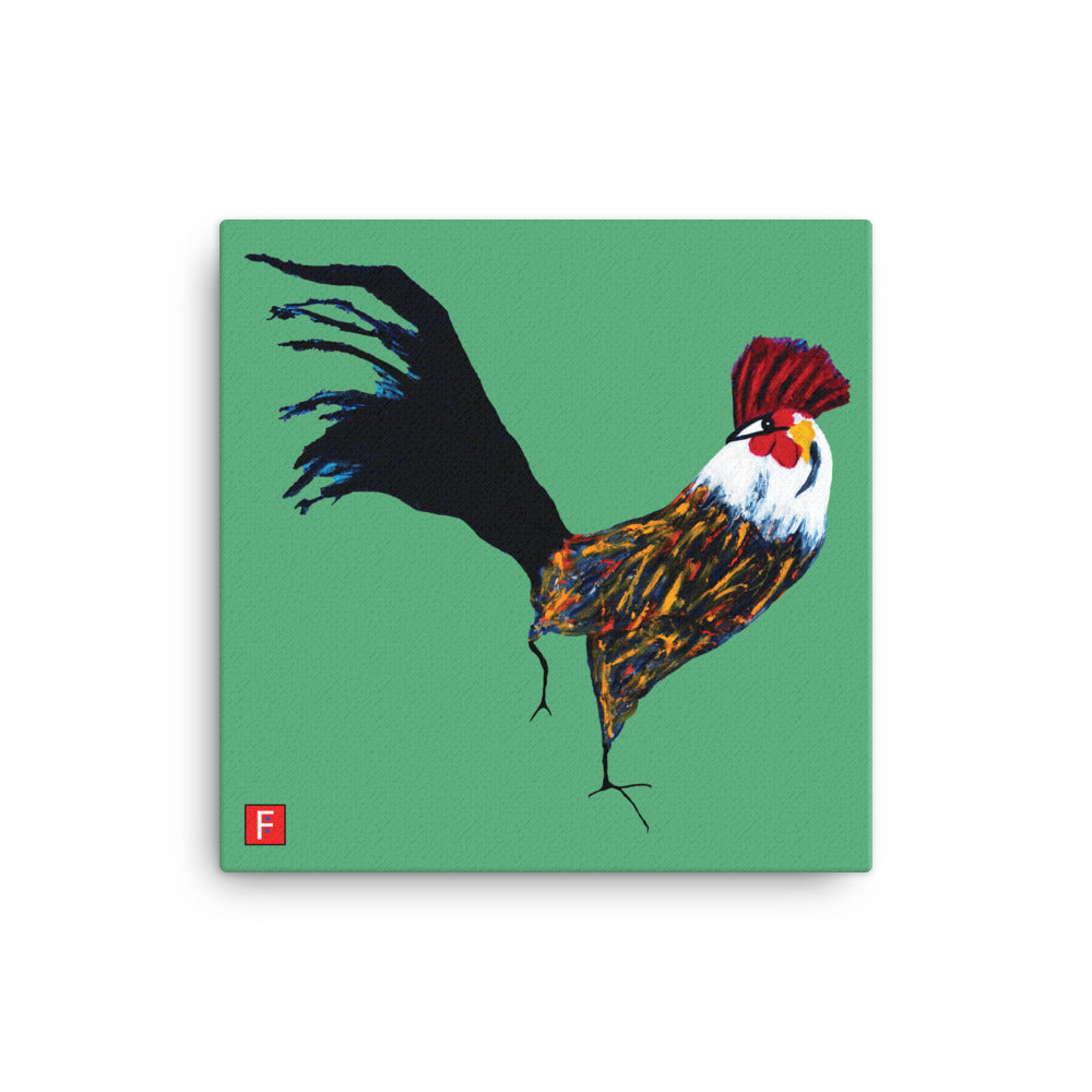 Canvas (16" X 16") Rooster Green background