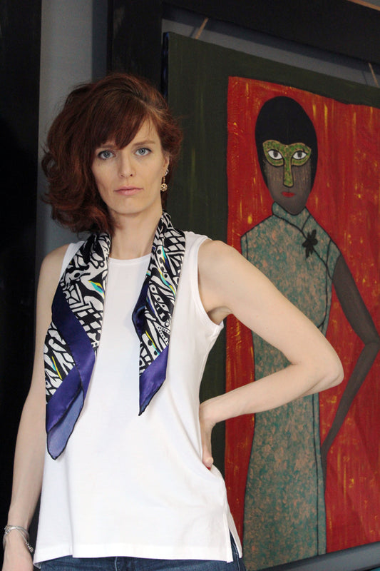 Silk Scarf 12 (Unisex) Abstract blue