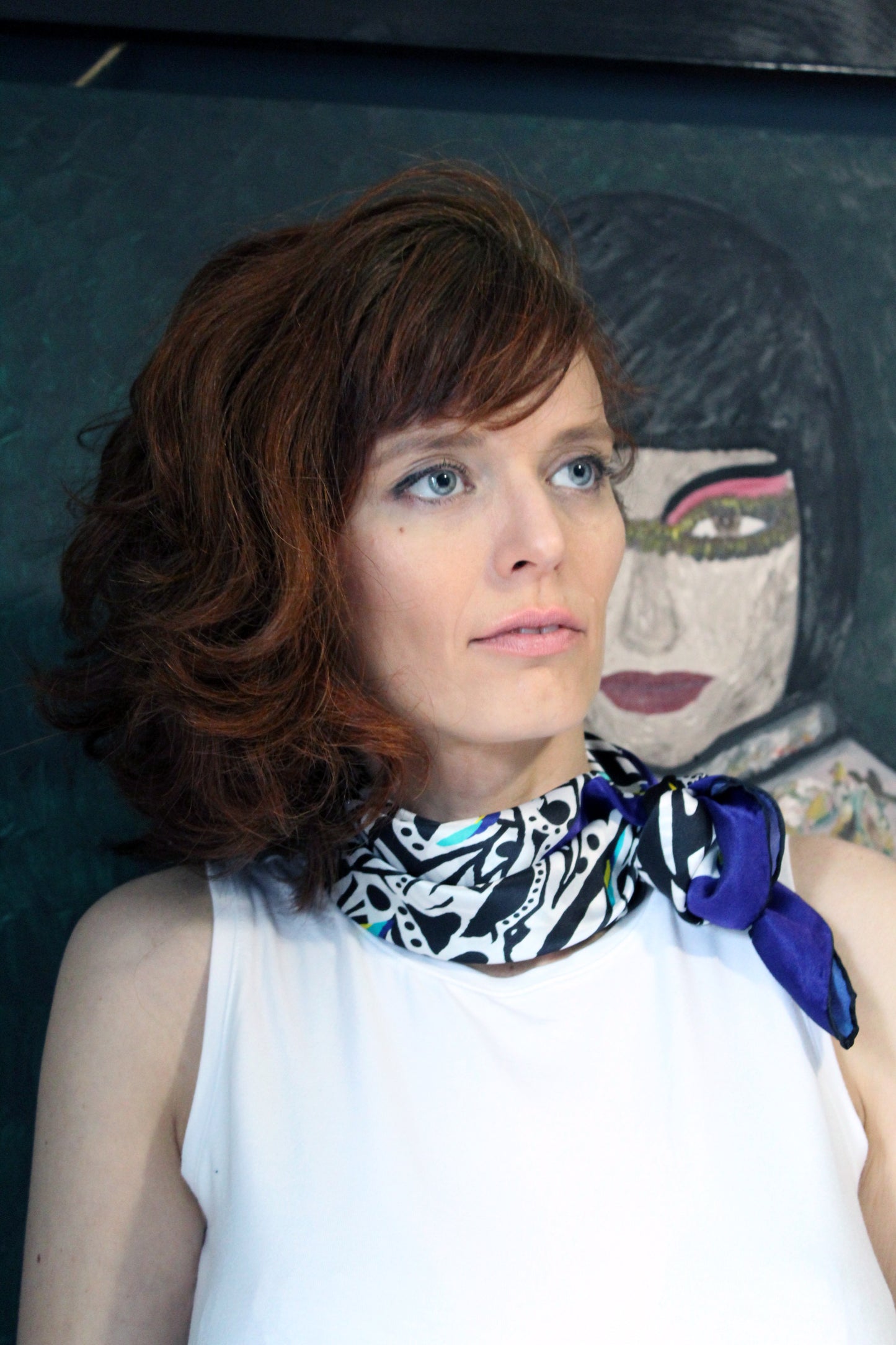 Silk Scarf 12 (Unisex) Abstract blue