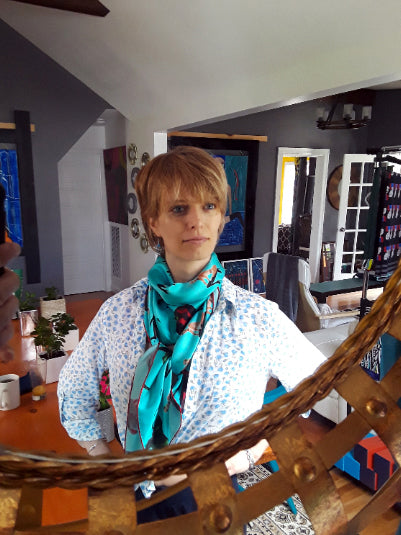 Silk Scarf 14 (Unisex) Nude Woman Sitting