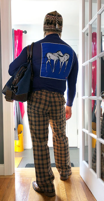 Tight Fitted Dark Blue Long Sleeves Shirt (Unisex) Horses Original Artwork