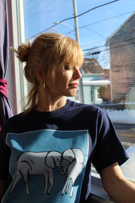 Tee Shirt DARK BLUE (Unisex) Elephants Original Artwork