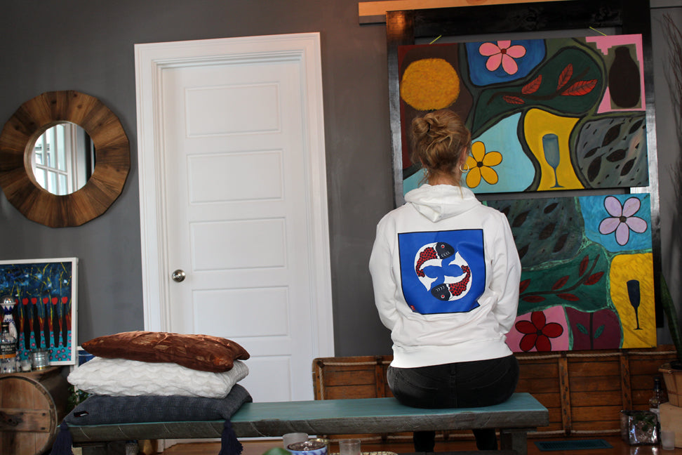 Unisex Hoodie WHITE Yin Yang Pisces Original Artwork