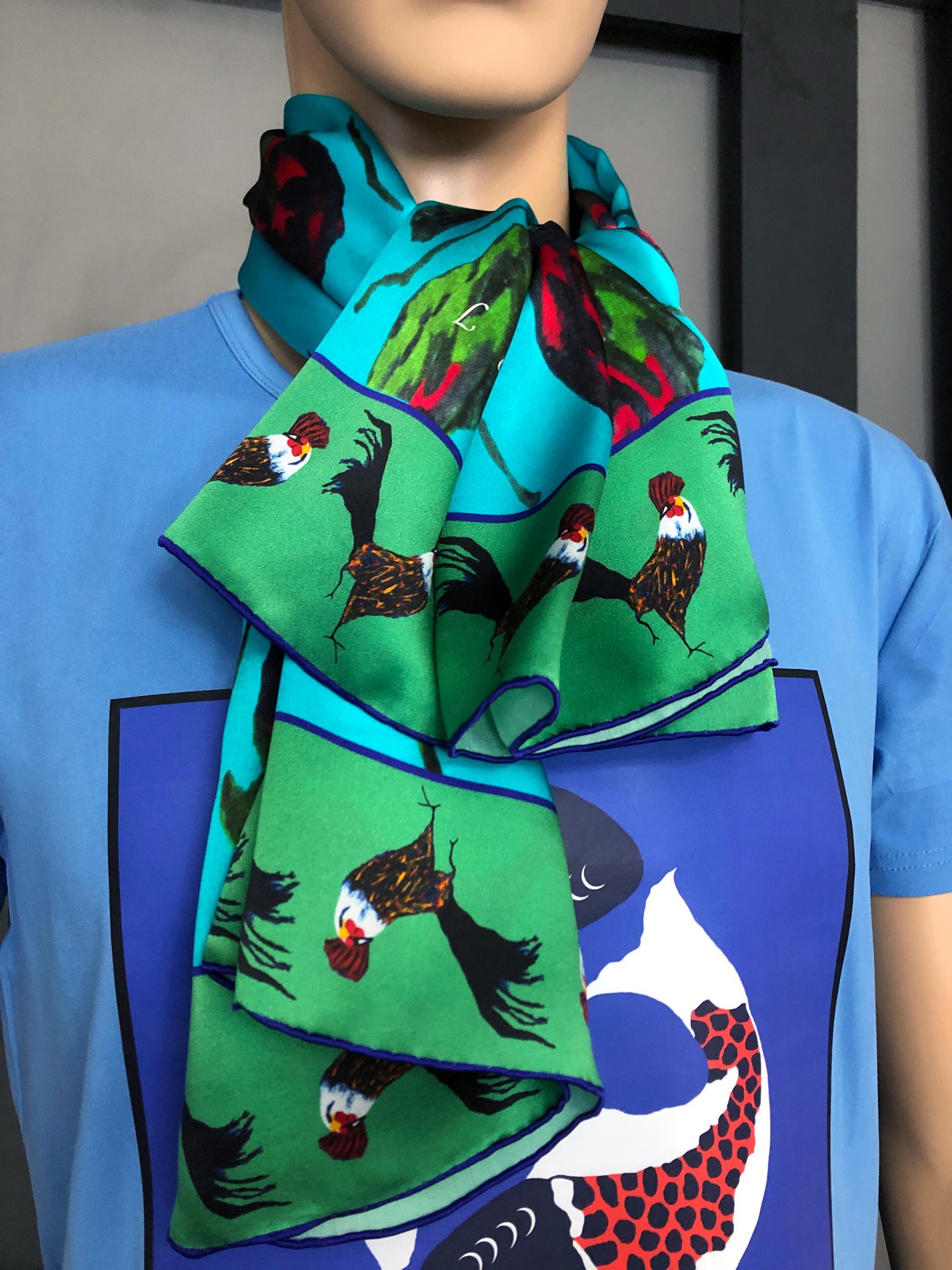 Silk Scarf 2 (Unisex) Rooster and Rose