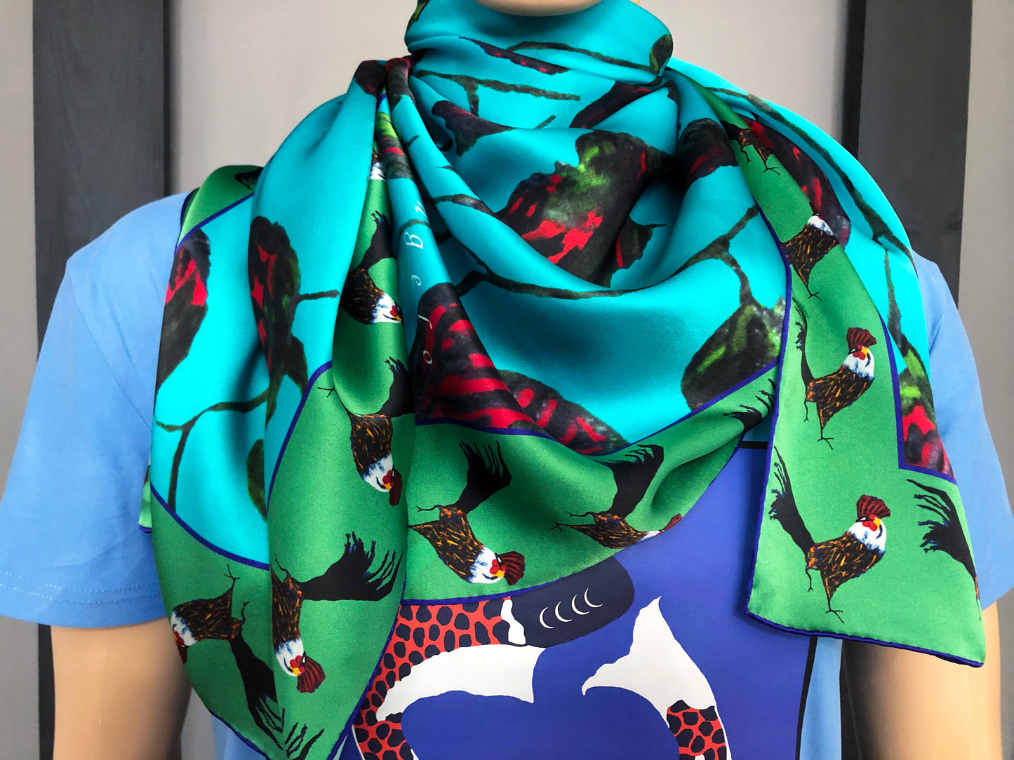 Silk Scarf 2 (Unisex) Rooster and Rose