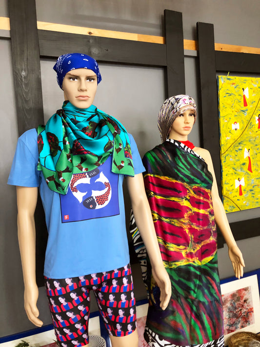 Silk Scarf 2 (Unisex) Rooster and Rose