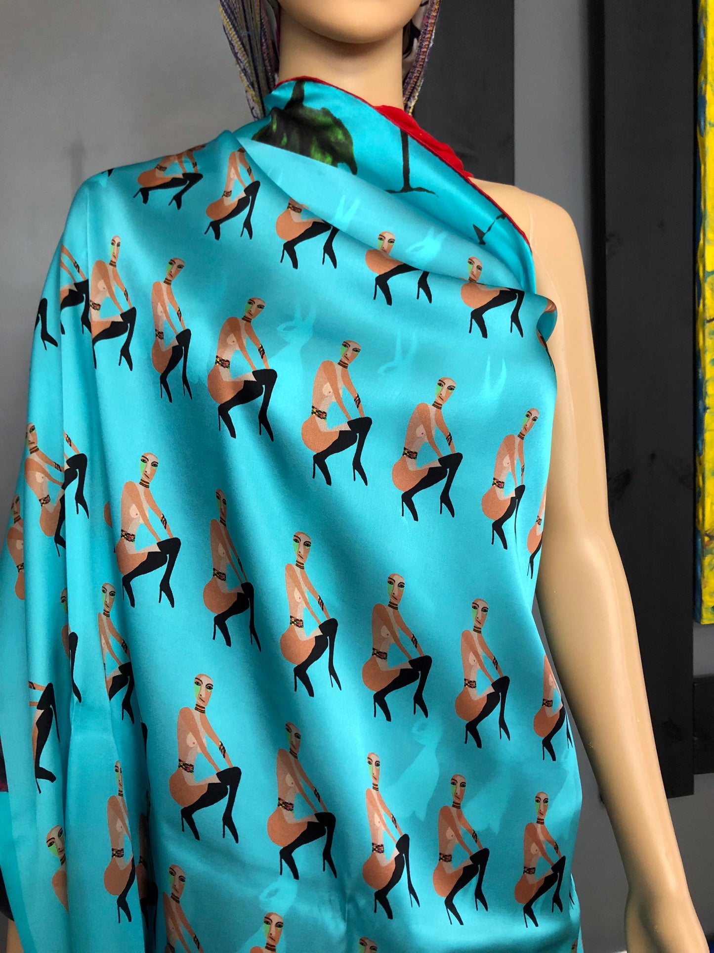 Silk Scarf 14 (Unisex) Nude Woman Sitting