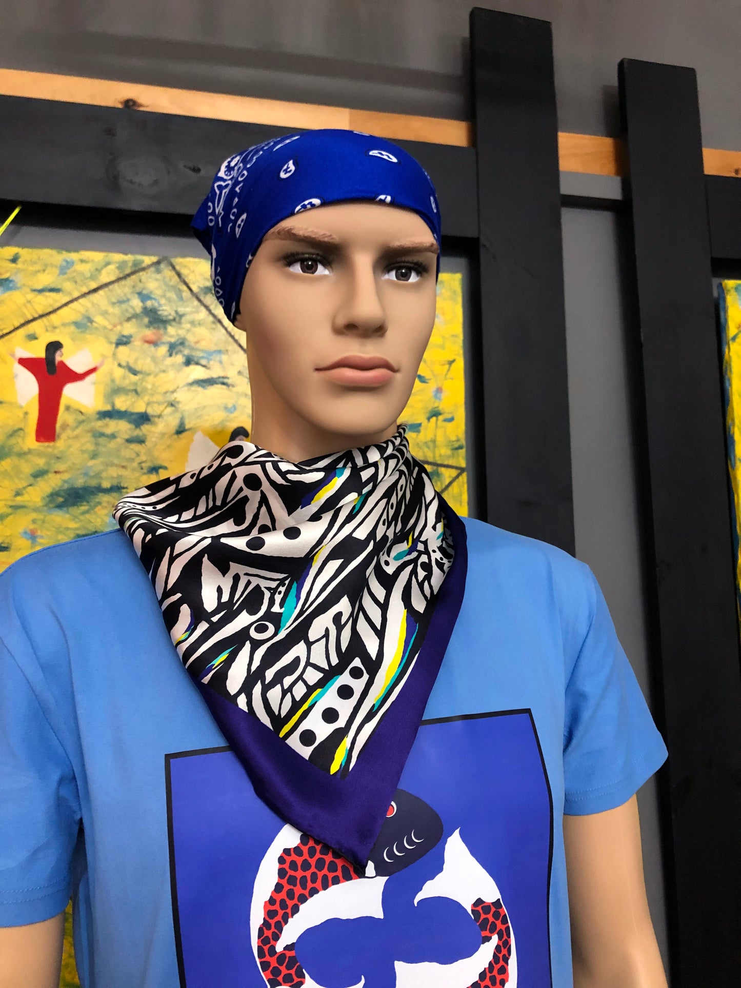 Silk Scarf 12 (Unisex) Abstract blue