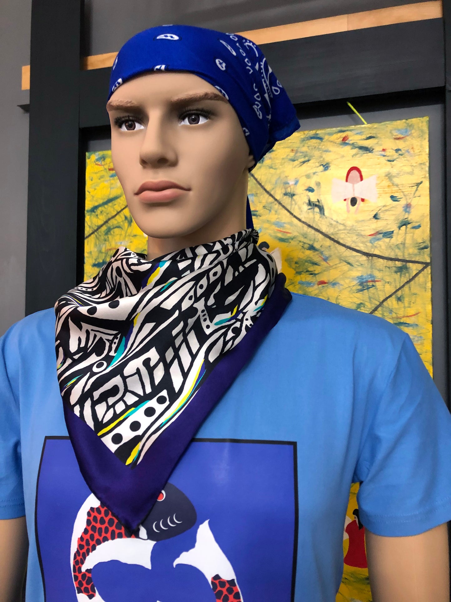 Silk Scarf 12 (Unisex) Abstract blue
