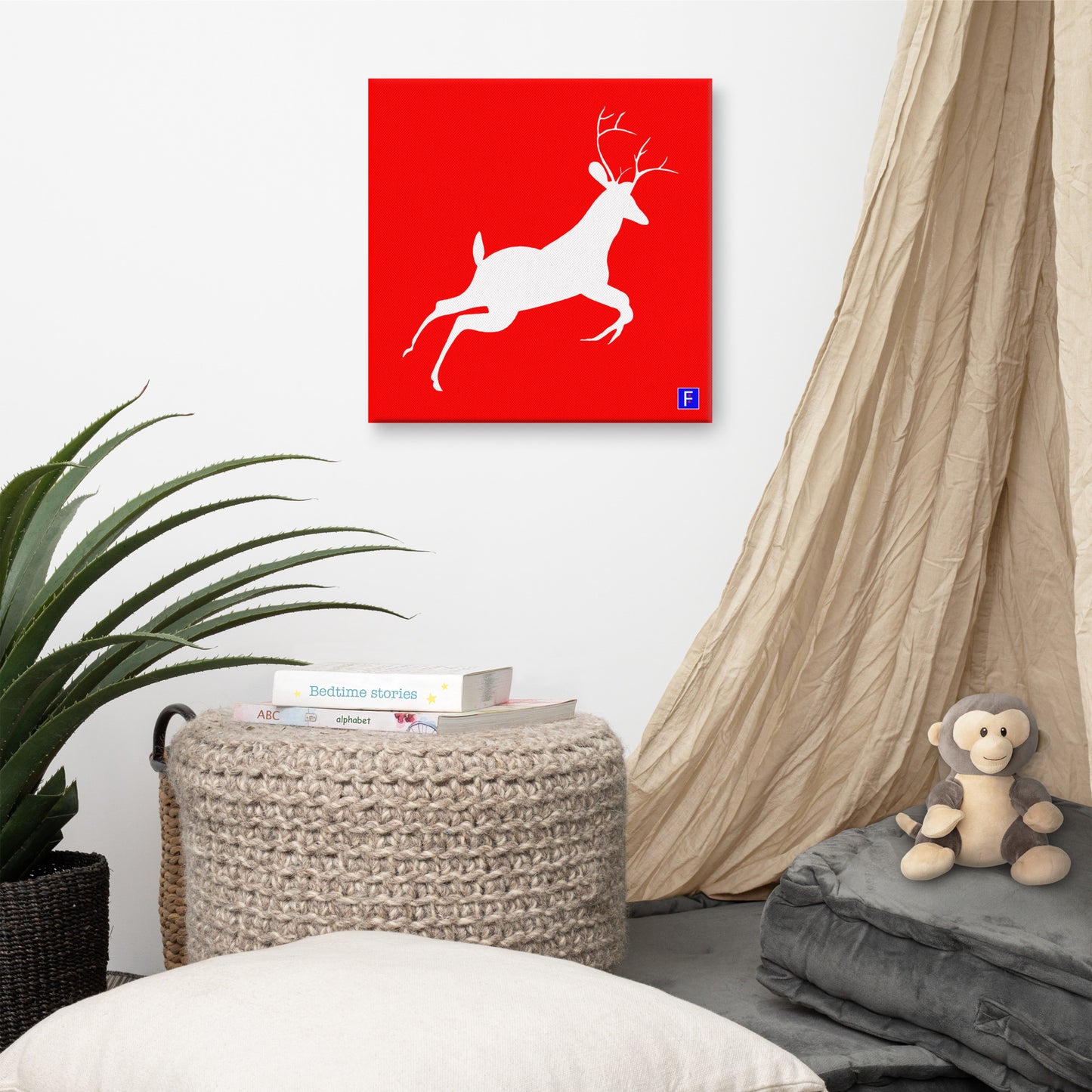 Canvas (16" X 16") Deer Red background