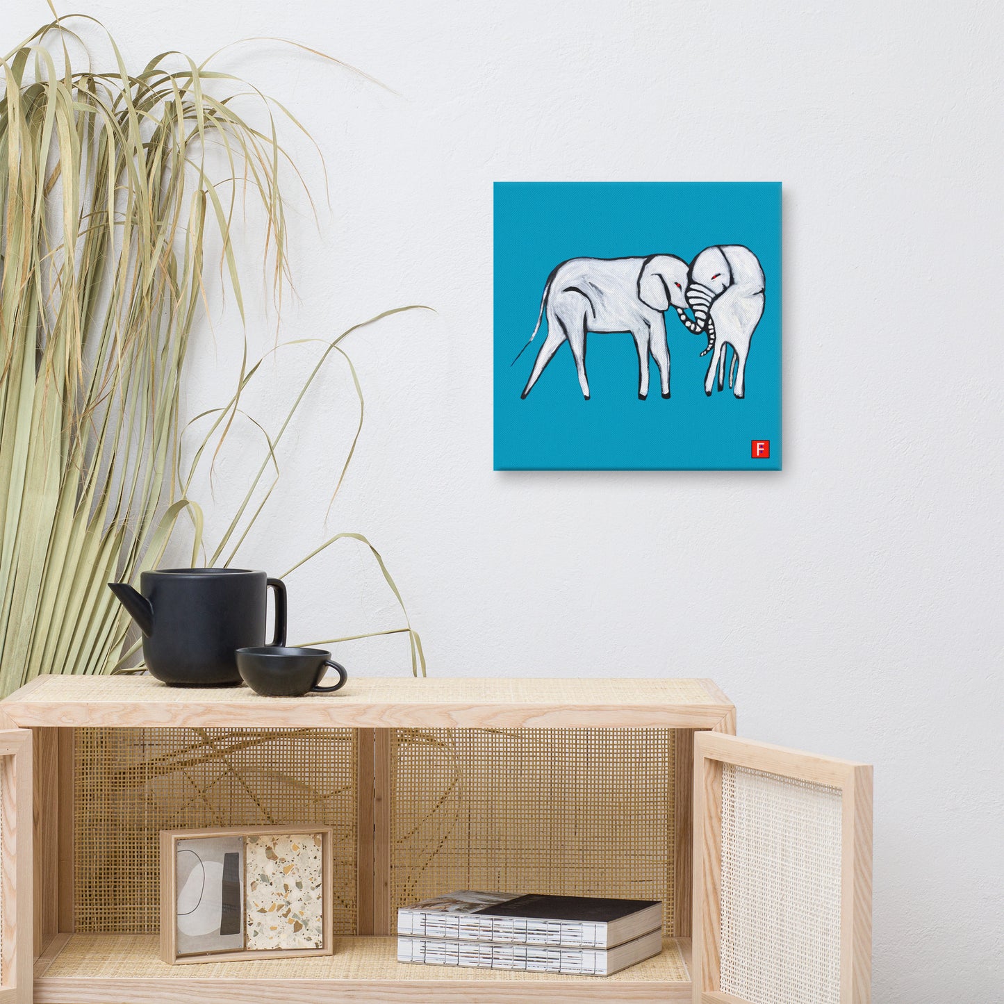 Canvas (16" X 16") Elephants blue background