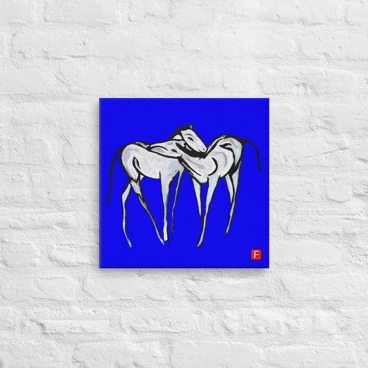 Canvas (16" X 16") Horses Blue background