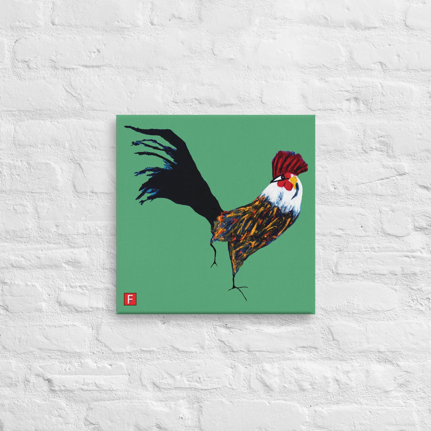 Canvas (16" X 16") Rooster Green background