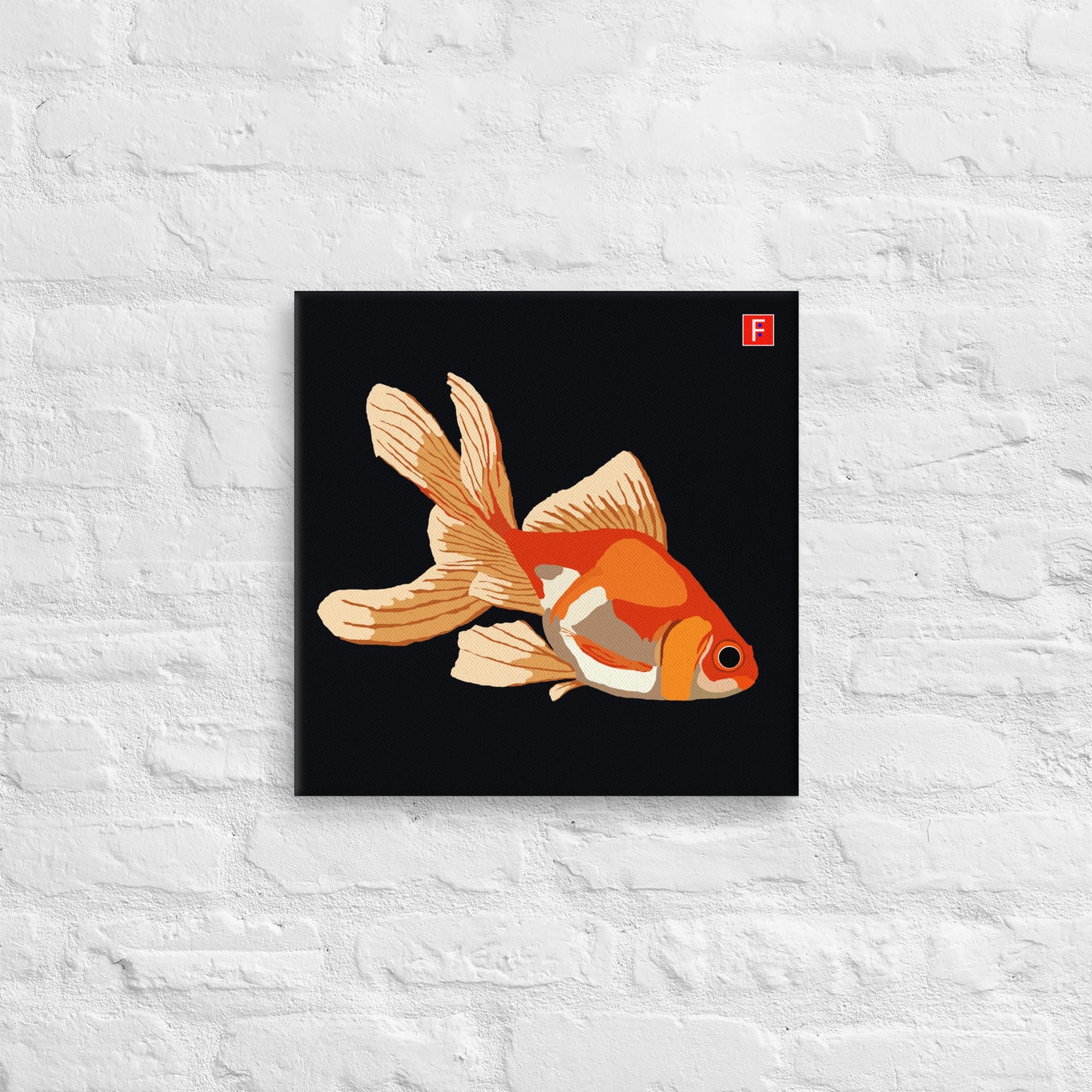 Canvas (16" X 16") Goldfish black background