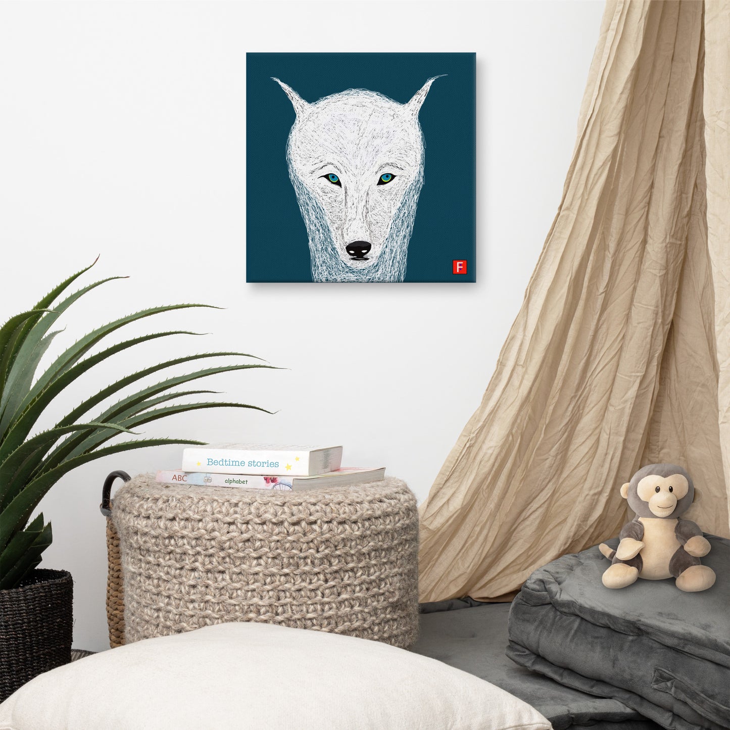 Canvas (16" X 16") White Wolf