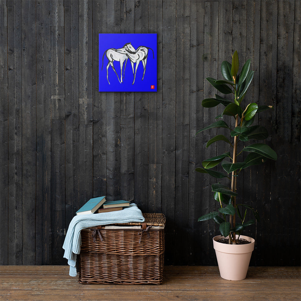 Canvas (16" X 16") Horses Blue background