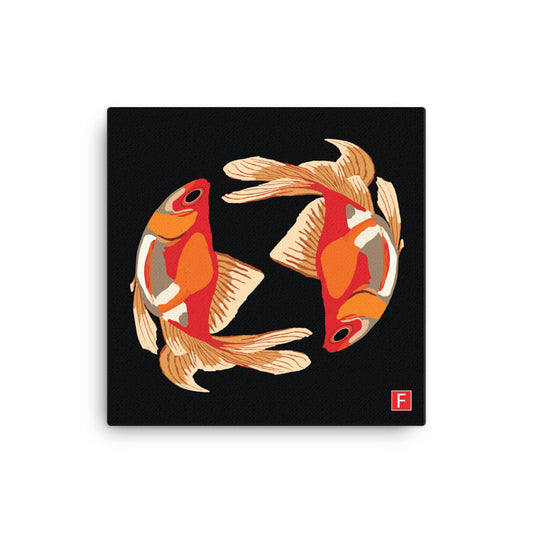 Canvas (16" X 16") Goldfish Yin & Yang black background
